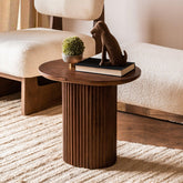 Linn Side Table - Ribbed table made from mango wood with light walnut finish. Perfect wooden side table for living room.